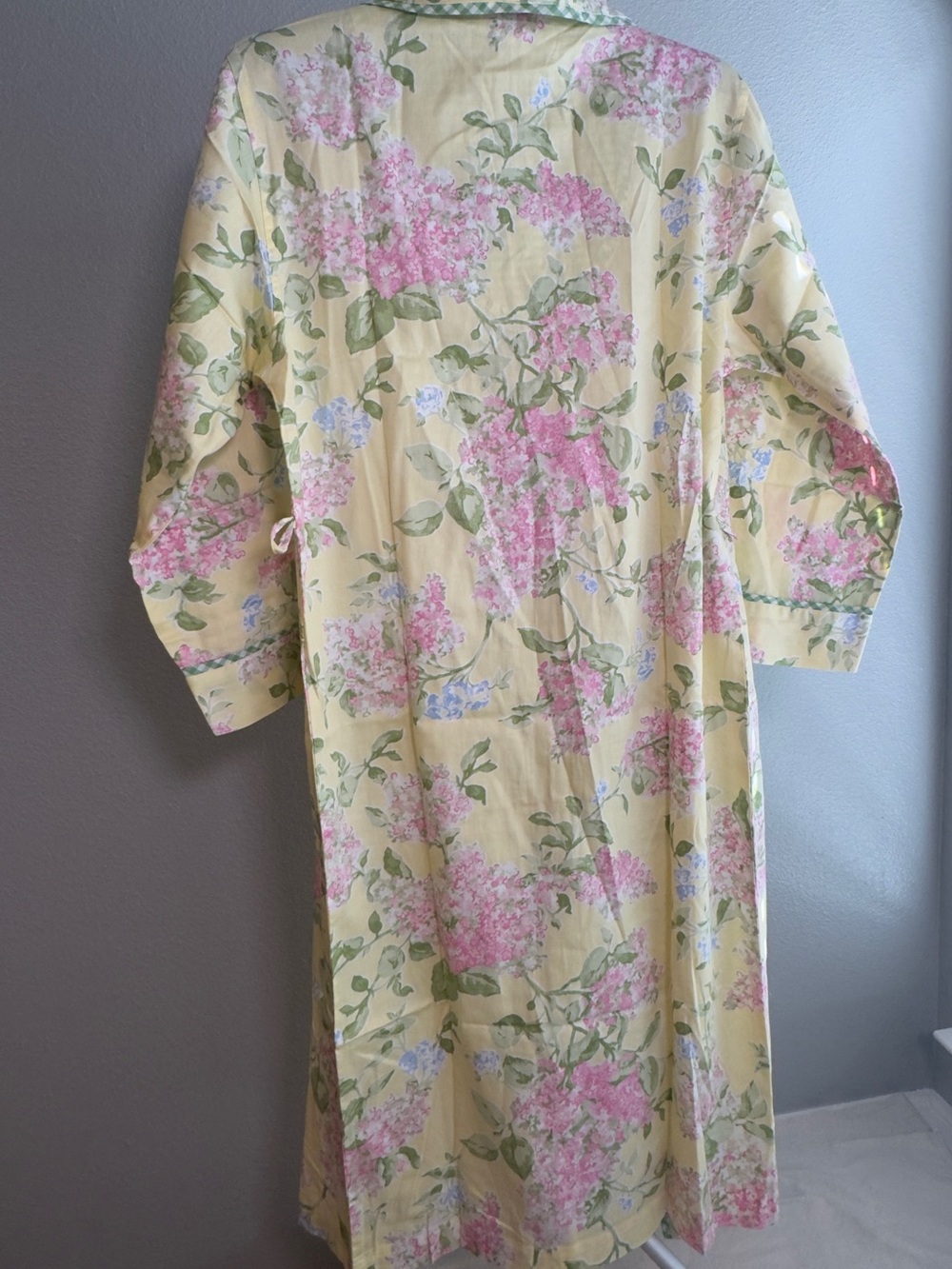Yellow and Pink Floral 100%Cotton Robe with Hydrangea Print - Picture 5 of 8
